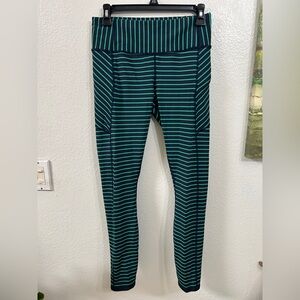 Athleta Stripe Contender Leggings - Navy/Teal. Size S.